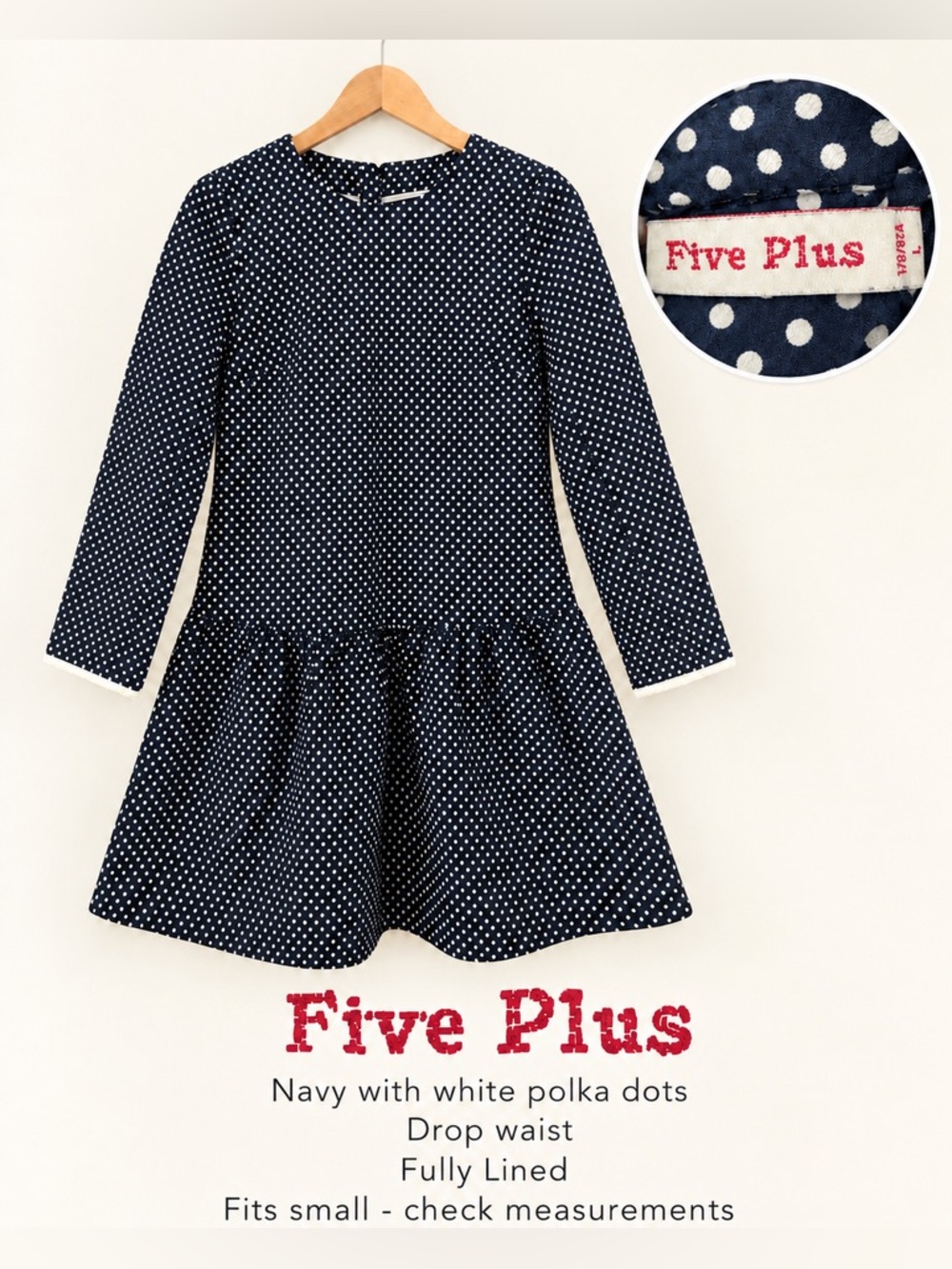 Five Plus Navy Polka Dot Drop-Waist Dress